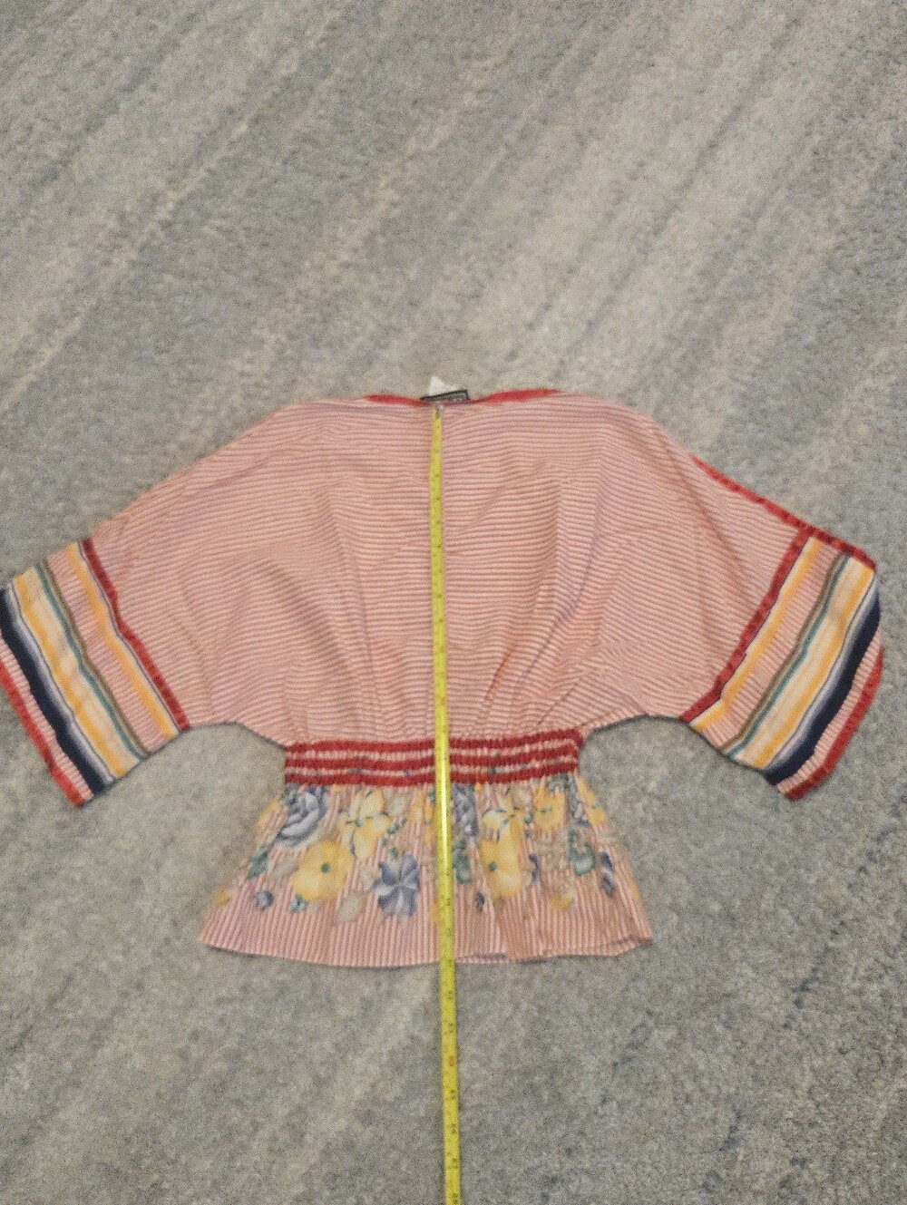 Vintage 70s/80s First Glance Striped & Floral Mixed Pattern Smocked Blouse - M - Picture 7 of 7
